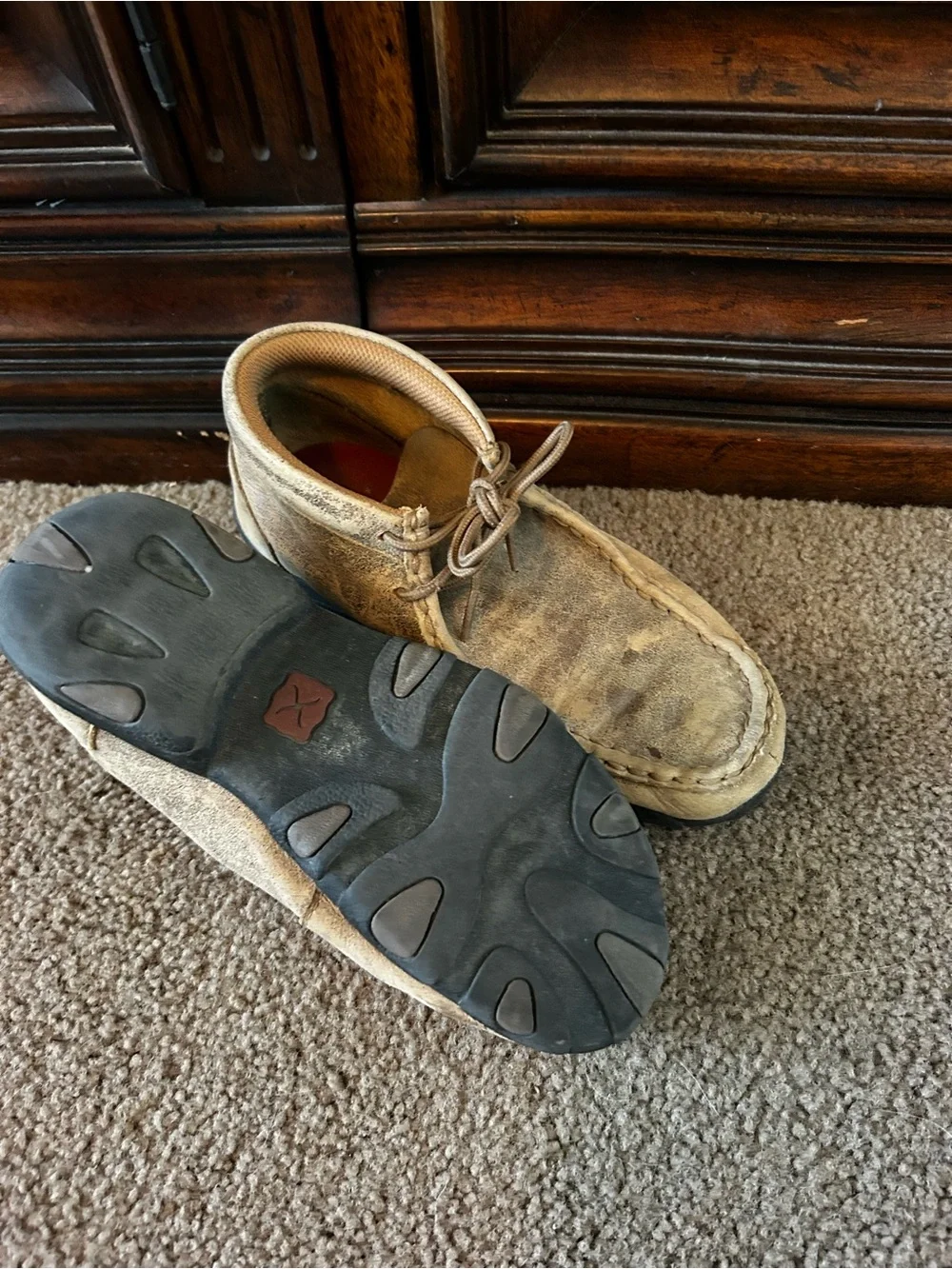 Twisted X Kids Moccasin Shoes in Light Brown Suede